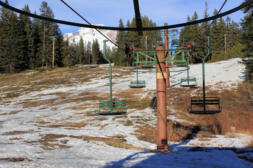 The snow-less slopes of the Mount Hood Summit Ski area.