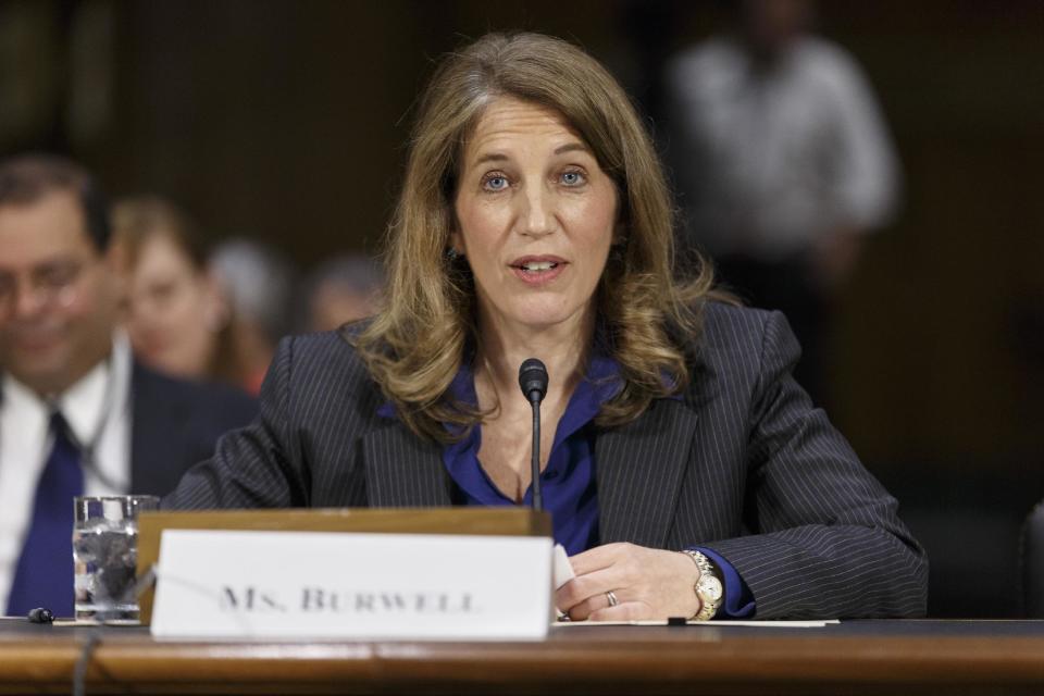 Sylvia Mathews Burwell, President Barack Obama’s nominee to become secretary of Health and Human Services, appears before the Senate Health, Education, Labor and Pensions Committee for her confirmation hearing, on Capitol Hill in Washington, Thursday, May 8, 2014. Burwell has found favor with both Republicans and Democrats in her current role as the head of the Office of Management and Budget and would replace Kathleen Sebelius who resigned last month after presiding over the Affordable Care Act and its problematic rollout. (AP Photo/J. Scott Applewhite)