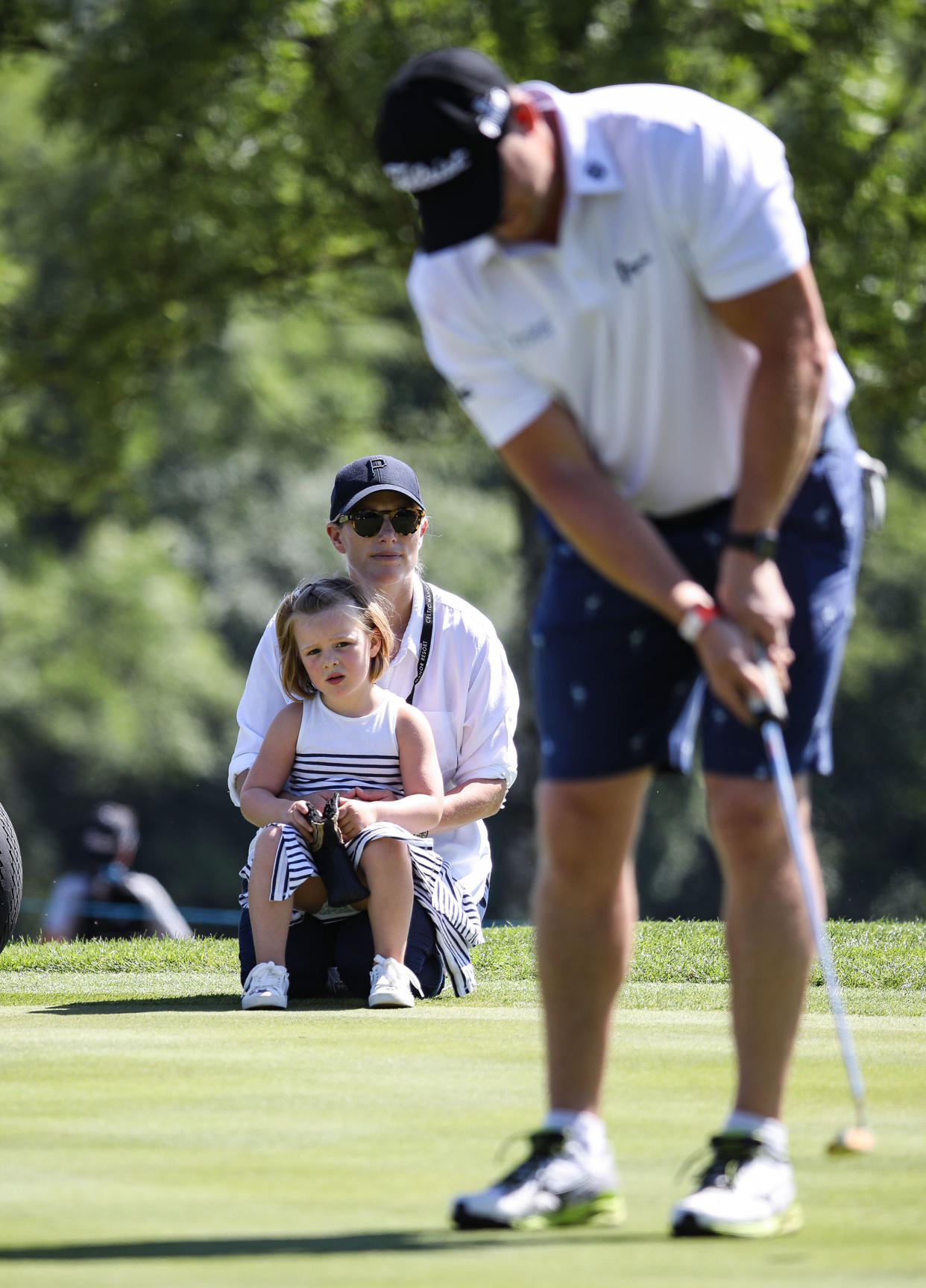 NEWPORT, WALES - JUNE 30:  Zara Tindall, Mike Tindall and Mia Tindall during the 2018 'Celebrity Cup' at Celtic Manor Resort on June 30, 2018 in Newport, Wales.  (Photo by Mike Marsland/Mike Marsland/WireImage)