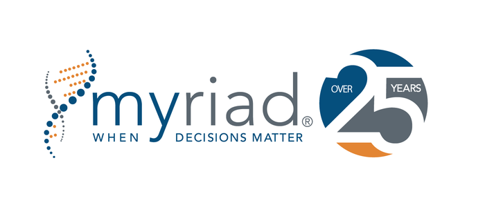 Myriad logo and slogan with 25-year celebration graphic.