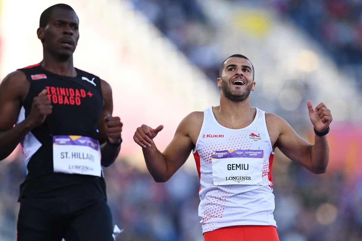 Adam Gemili reacts after the men’s 200m semi-finals (AFP via Getty Images)