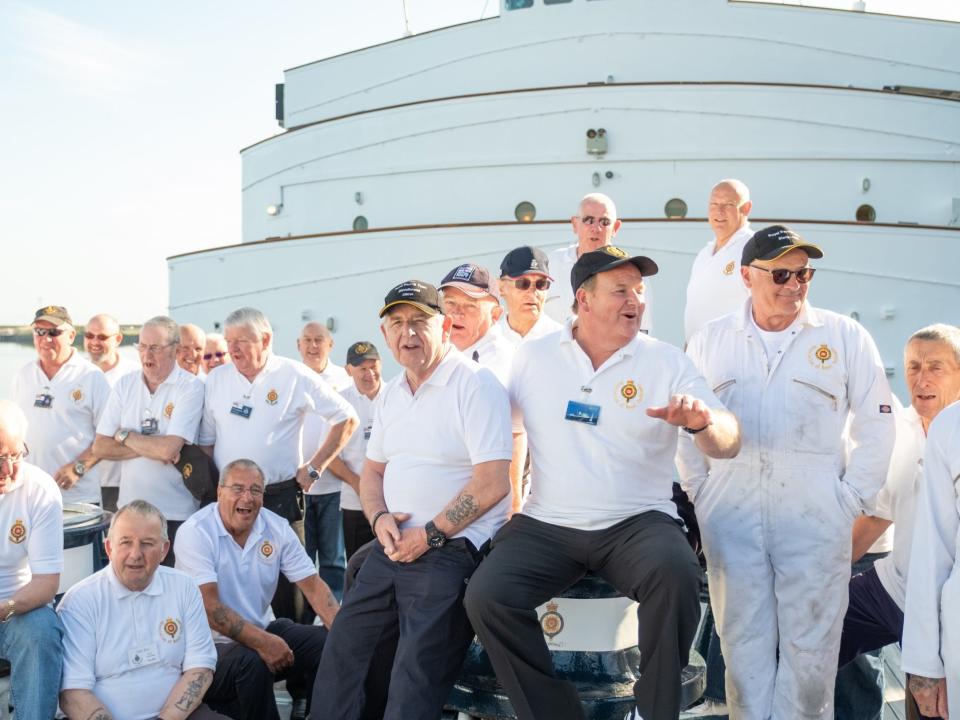 Former royal yachtsmen gather on the Royal Yacht Britannia