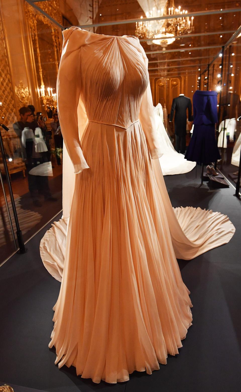 Princess Eugenie's wedding reception dress on display at Windsor Castle.