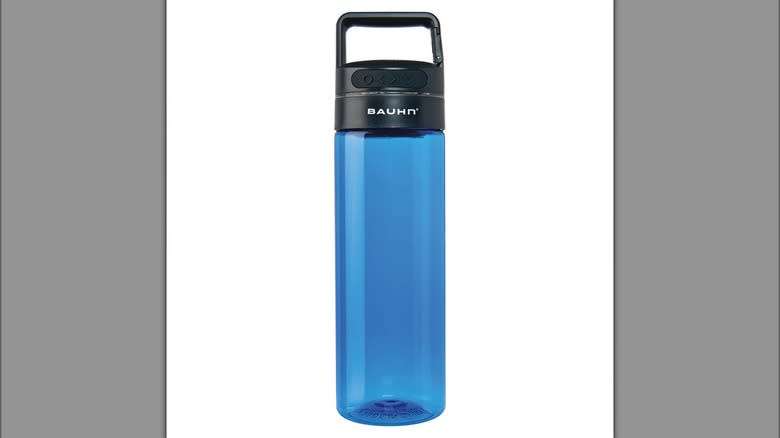 Blue water bottle with speaker