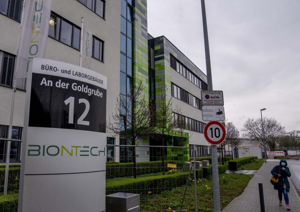 The headquarters of the German biotechnology company "BioNTech" is pictured in Mainz, Germany, Wednesday, March 30, 2022. (AP Photo/Michael Probst)