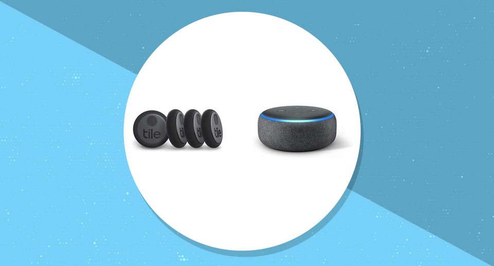 Save $50 when you pick up a Tile Sticker four-pack and Echo Dot bundle. (Photo: Amazon/Yahoo Lifestyle)