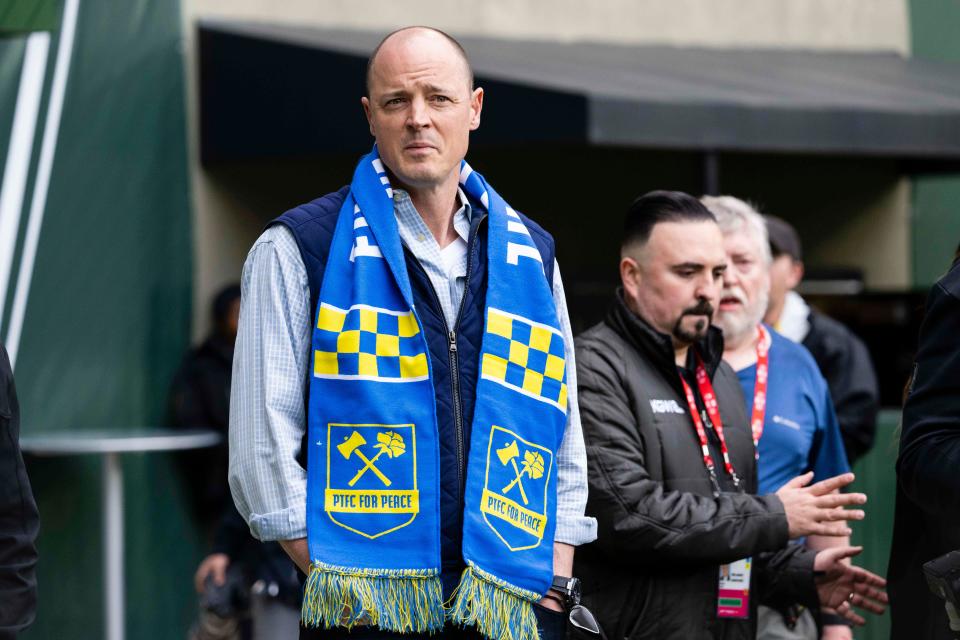 Timbers owner Merritt Paulson before a Peace Charity soccer Match between player with the Portland Thorns FC and Portland Timbers at Providence Park.