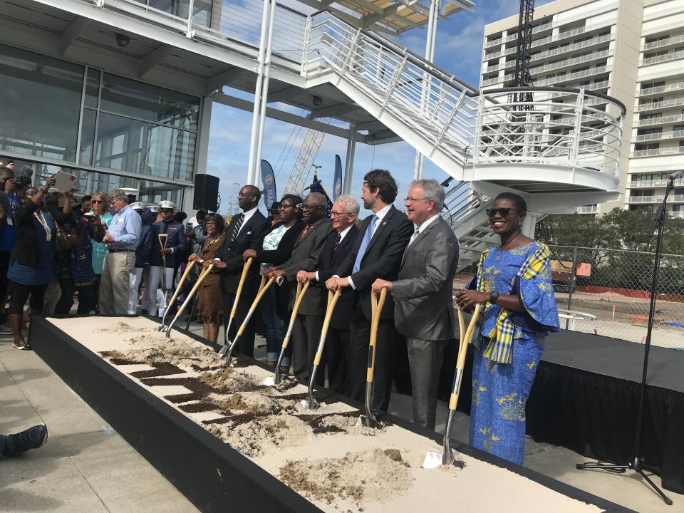 Local, national and international officials attend the groundbreaking of the International African American Museum in October 2019.