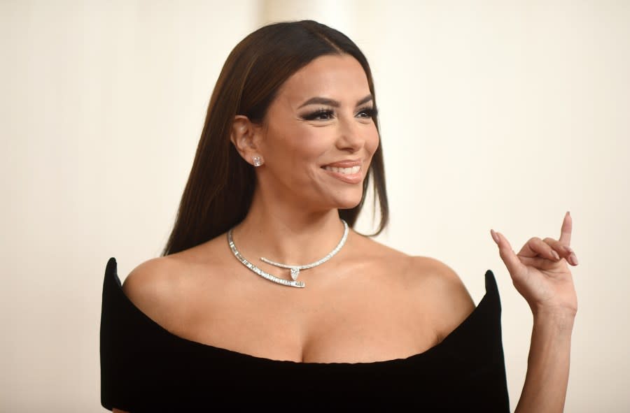 Eva Longoria arrives at the Oscars on Sunday, March 10, 2024, at the Dolby Theatre in Los Angeles. (Photo by Richard Shotwell/Invision/AP)