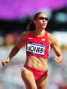 LONDON, ENGLAND - AUGUST 06: Lolo Jones of the United States competes in the Women's 100m Hurdles heat on Day 10 of the London 2012 Olympic Games at the Olympic Stadium on August 6, 2012 in London, England. (Photo by Stu Forster/Getty Images)