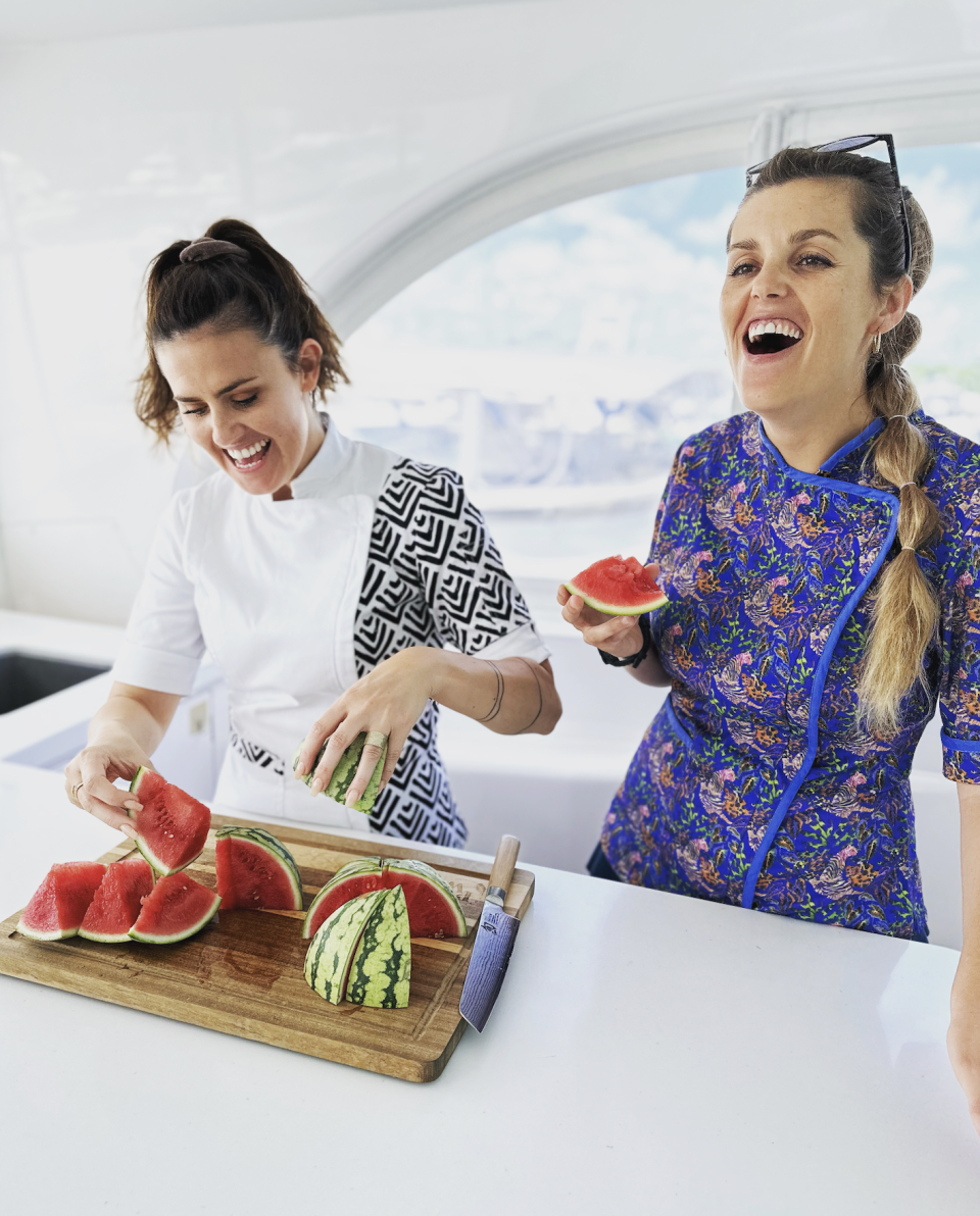 Tzarina Mace-Ralph (left), chef on TV series “Below Deck,” with Funky Chef founder and CEO Hannah Staddon.