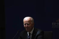 U.S. President Joe Biden attends the EU-US summit at the European Council building in Brussels, Tuesday, June 15, 2021. (AP Photo/Francisco Seco)