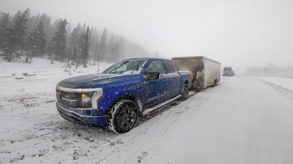 Ford engineers torture tested the 2022 F-150 Lightning in Colorado. This image of a pre-production vehicle was taken in February 2022.