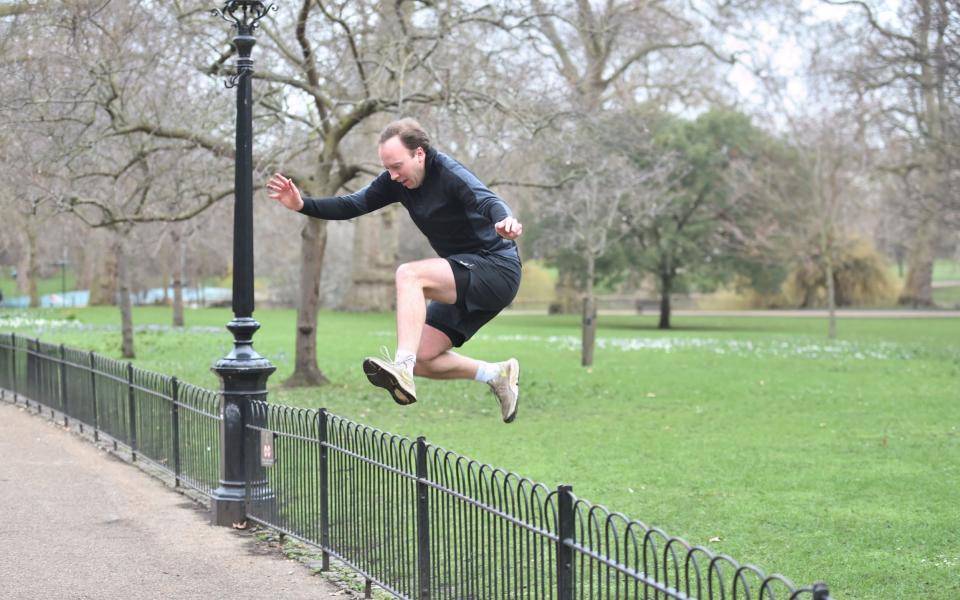 Matt Hancock added in some jumps as part of his exercise routine  - Jeremy Selwyn