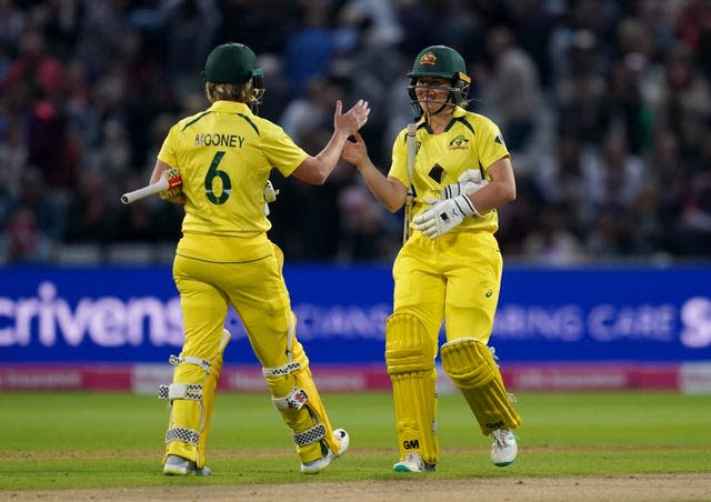 Georgia Wareham, right, celebrates with Beth Mooney (Nick Potts/PA)