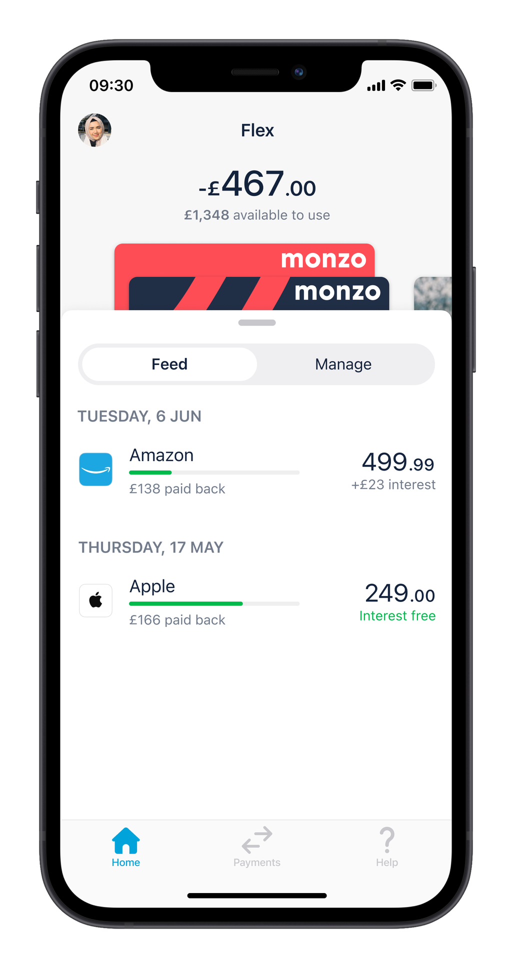 Monzo’s Flex product in action (Monzo)