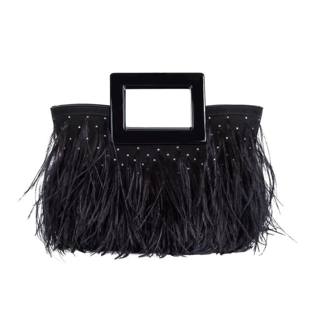 LUXE OSTRICH FEATHER PURSE STRAP in black