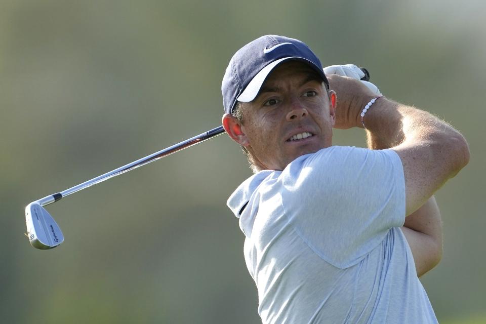 Rory McIlroy of Northern Ireland plays his second shot on 13th hole during the second round of the Hero Dubai Desert Classic golf tournament, in Dubai, United Arab Emirates, Friday, Jan. 19, 2024. (AP Photo/Kamran Jebreili)