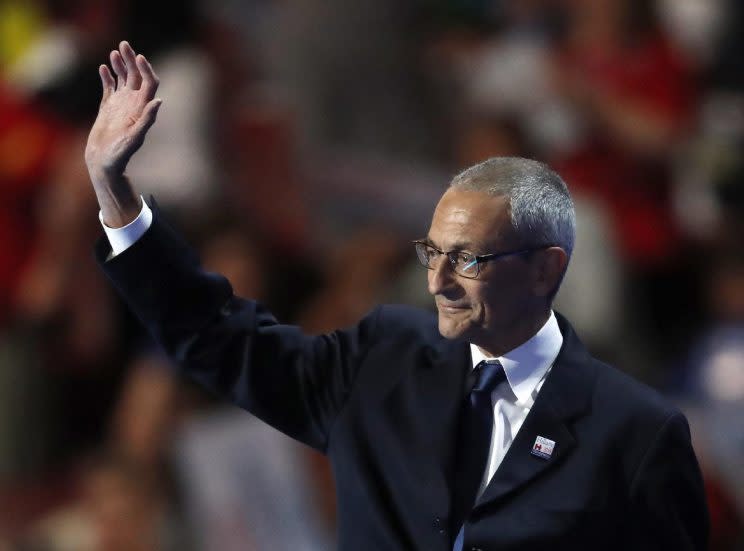 Clinton campaign chair John Podesta takes the stage to speak on the first day of the Democratic National Convention in Philadelphia. (Photo: Paul Sancya/AP)