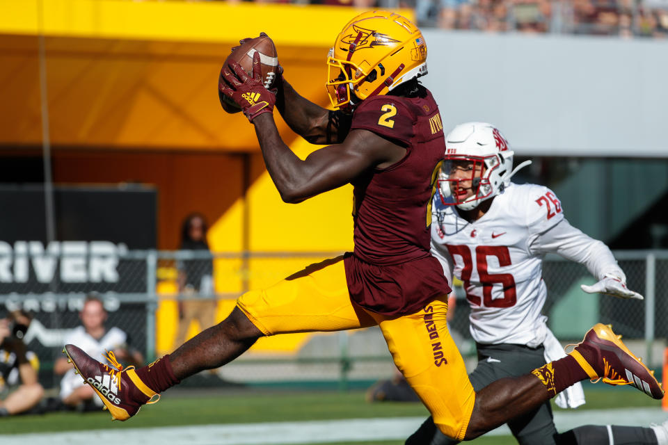 Arizona State WR Brandon Aiyuk (2) has been running past people this season. (Getty Images)