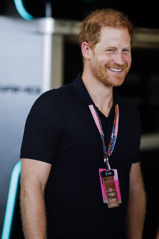 <p>Chris Graythen/Getty</p> Prince Harry visits the U.S. Grand Prix