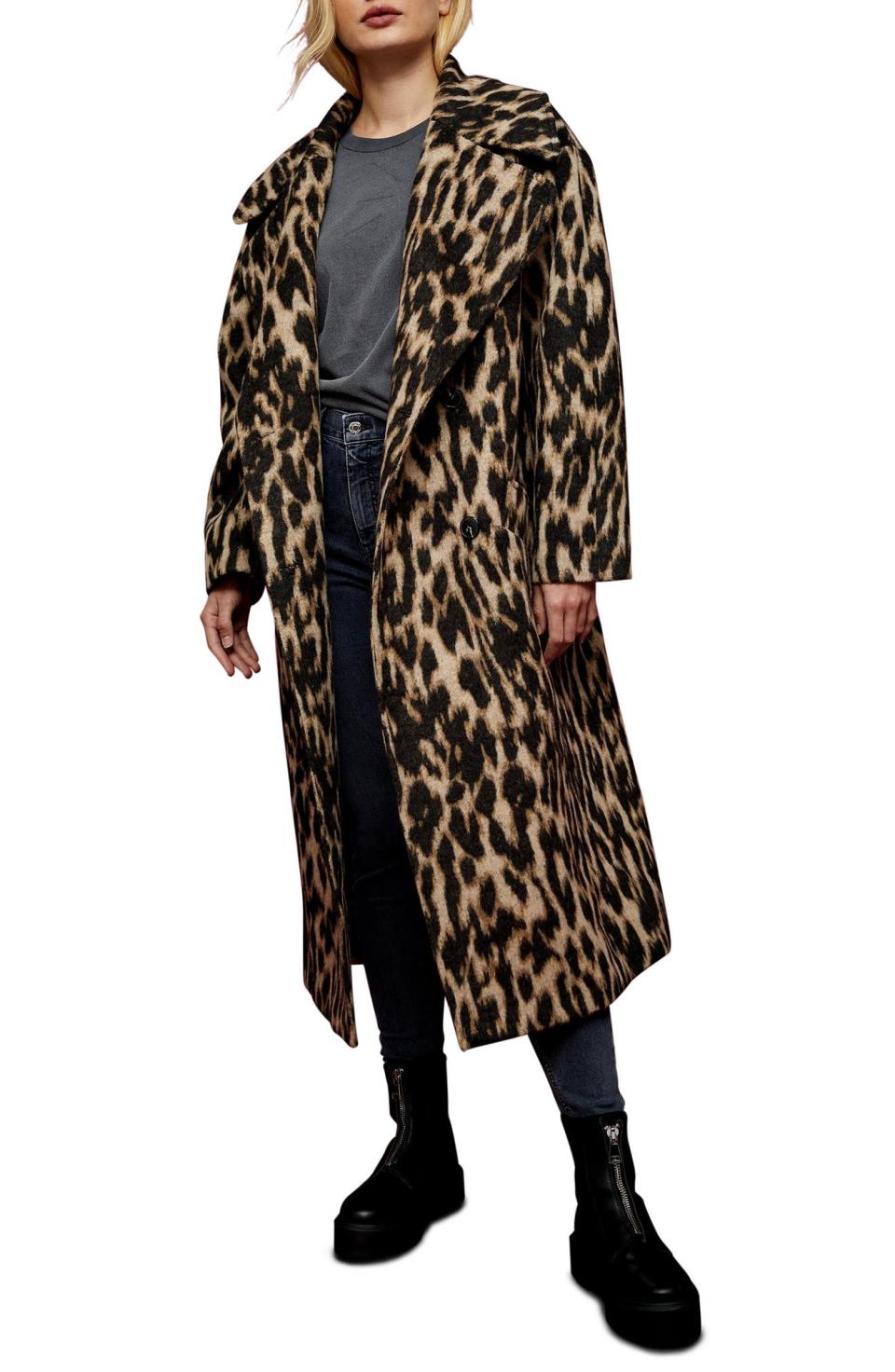 Topshop Leopard Print Maxi Coat. Image via Nordstrom.