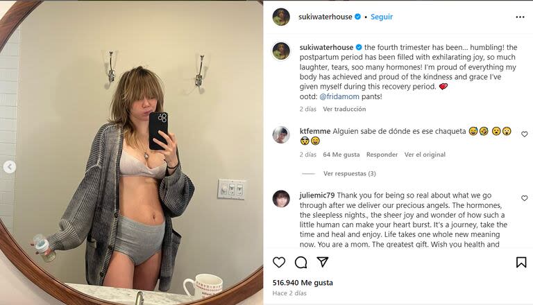 El sincericidio de Suki sobre su embarazo (Foto: Instagram/@sukiwaterhouse)