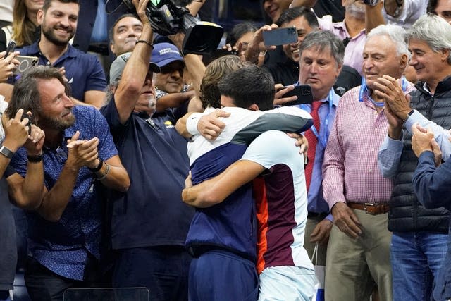 Carlos Alcaraz hugs coach Juan Carlos Ferrero