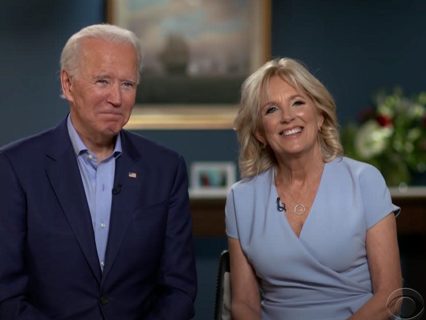 Joe Biden and Jill Biden in an interview with Stephen Colbert.