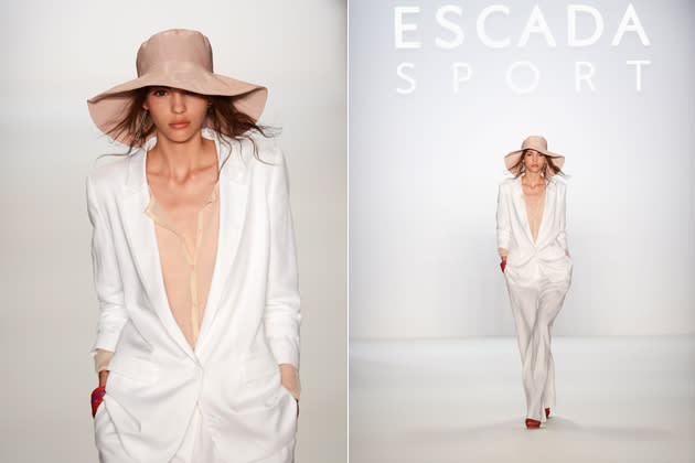 Cooler Auftakt: Escada Sport eröffnete den Fashion-Trubel mit einer sommerlichen Mixtur aus ganz viel Weiß,… (Bild: Getty Images)