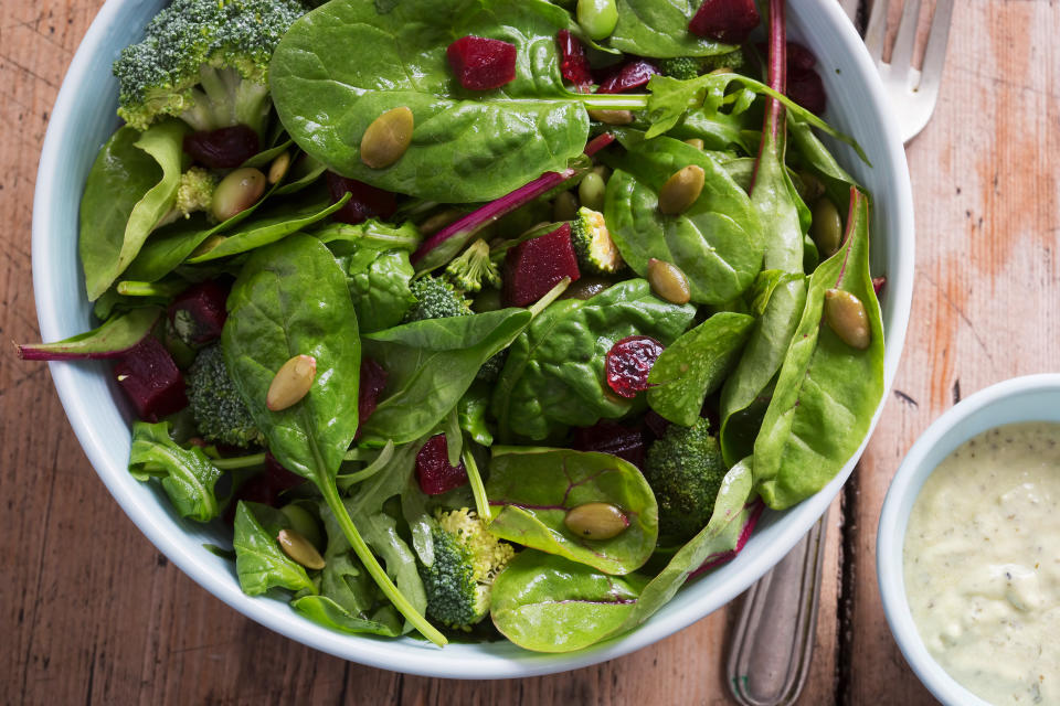 salad with spinach and broccoli, which are good for eye health