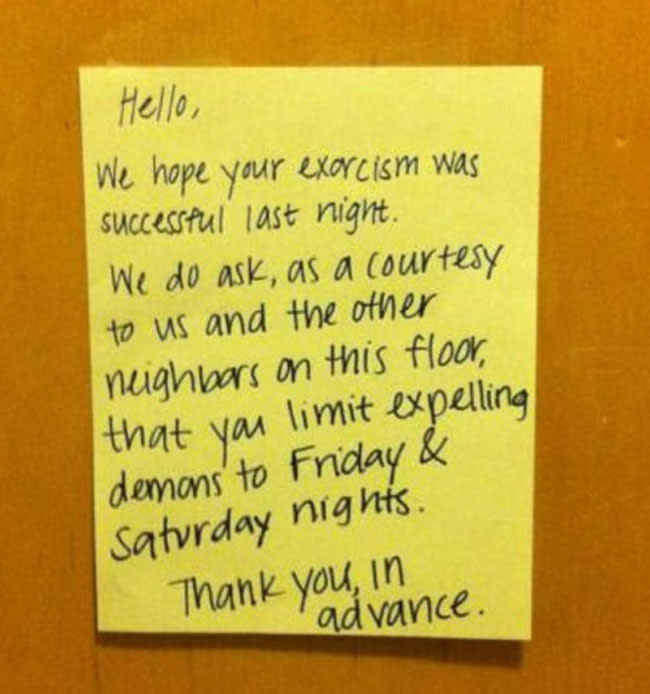 Exorcisms are cool and all, but only on Fridays and Saturdays. (Photo Credit: Imgur)