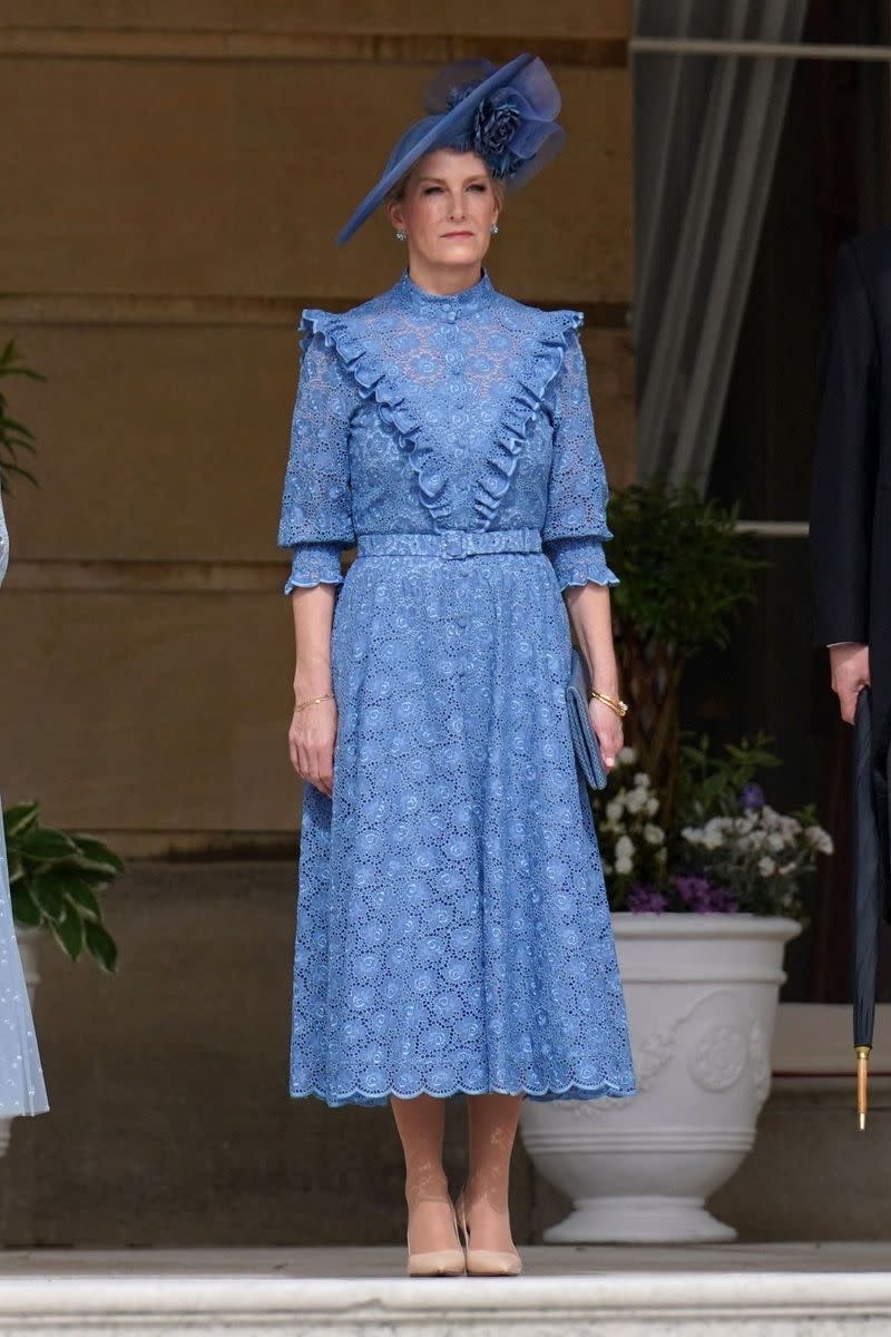 Blue lace coronation dress