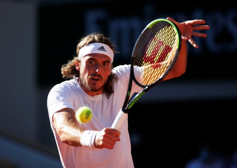 FILE PHOTO: Greece's Stefanos Tsitsipas in action during the French Open final against Serbia's Novak Djokovic