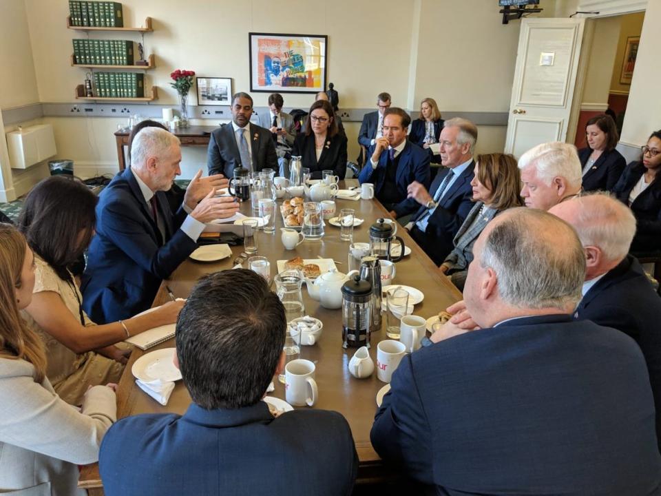 Senior US Democrat Nancy Pelosi has met with Labour leader Jeremy Corbyn, saying they discussed issues including Brexit and antisemitism.The speaker of the House of Representatives said she had a “candid” discussion with the opposition leader on Sunday at the beginning of her trip to the UK and Ireland.“Pleased to have had a candid discussion with [Jeremy Corbyn] today about the direction of Brexit, Northern Ireland, Nato, acting boldly on climate, protecting human rights, and the necessity of forcefully confronting anti-Semitism & Islamophobia,” Ms Pelosi wrote on Twitter.Mr Corbyn described the meeting as “open and wide ranging”.“We discussed the need to protect the Good Friday Agreement, take action on inequality and the climate crisis, confront racism and promote peace,” the Labour leader said on Twitter.Although Ms Pelosi specifically mentioned antisemitism in her post, the Labour leader did not do so in his.The Labour Party has struggled with reports of antisemitism among members over the last few years.A spokesperson for Labour told The Independent the meeting had been arranged for “a short while”.Ms Pelosi, whose visit to the UK and Ireland is primarily focused on Brexit, also met with defected Labour MPs from the newly formed party Change UK.The 79-year-old said she had an “important discussion” with the politicians, who have been critical of Mr Corbyn, about why they left Labour.“Important discussion with former Labour Party MPs [Mike Gapes], [Chris Leslie], [Ian Austin] to hear their perspective on Brexit, why they left the Labour Party, and the importance of standing unequivocally against antisemitism wherever it is found,” she said.All three MPs posted on social media about the meeting and referred to the issue of antisemitism.Owen Jones, the British political commentator and activist, accused Ms Pelosi of mocking the Labour Party by meeting with its former MPs.“The British Labour Party is being openly trolled by a US establishment hack who won’t even defend [Ilhan Omar] as she is savaged by a racist President and his Muslim hating allies,” he said.Ms Omar, a Muslim Democratic congresswoman, made a speech last month about Islamophobia in the US after 9/11.She is currently being criticised by right-wing US politicians, including Donald Trump, for her comments.On Saturday Ms Pelosi said she had taken steps to ensure the congresswoman’s safety after Mr Trump retweeted a video attacking the Minnesota representative.She will meet with government ministers on Monday as she continues her UK visit.