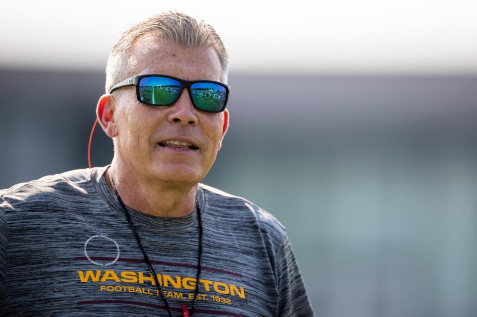 Jul 30, 2021; Richmond, VA, USA; Washington Football Team special teams coach Nate Kaczor looks on during training camp at Bon Secours Washington Football Team Training Center. Mandatory Credit: Scott Taetsch-USA TODAY Sports