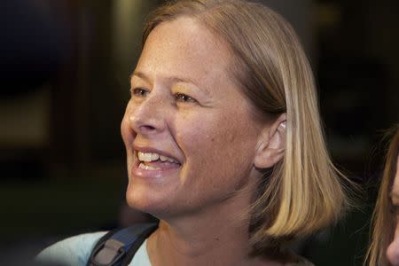 Dr. Stacy Addison arrives at Portland International Airport after being detained for six month in East Timor March 4, 2015. REUTERS/Steve Dipaola