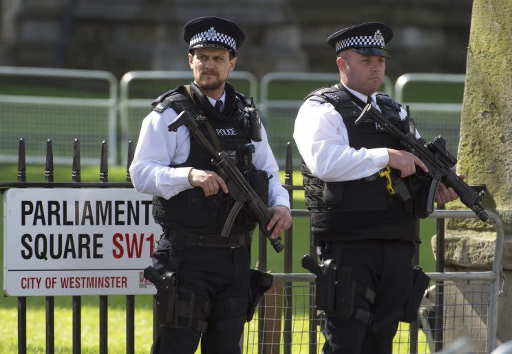 Armed officers have become a more common sight on the streets of London (credit: Rex)