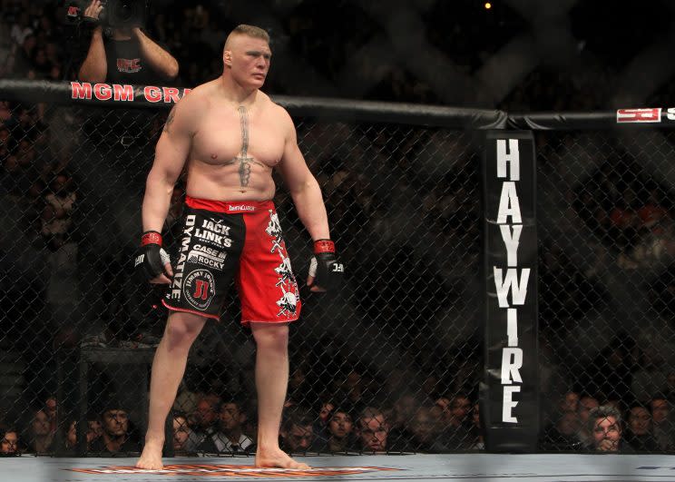 Brock Lesnar looks on during his fight against Alistair Overeem at UFC 141. (Getty)