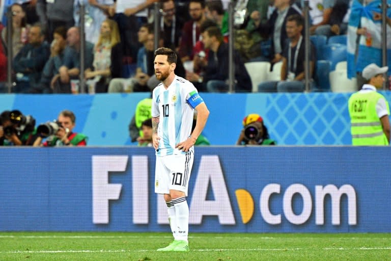 Argentina's forward Lionel Messi reacts after Croatia scored their third goal