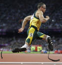 FILE - In this Aug. 5, 2012, file photo, South Africa's Oscar Pistorius runs in one of the men's 400-meter semifinal races during the athletics competition in the Olympic Stadium at the 2012 Summer Olympics, London. (AP Photo/Lee Jin-man, File)