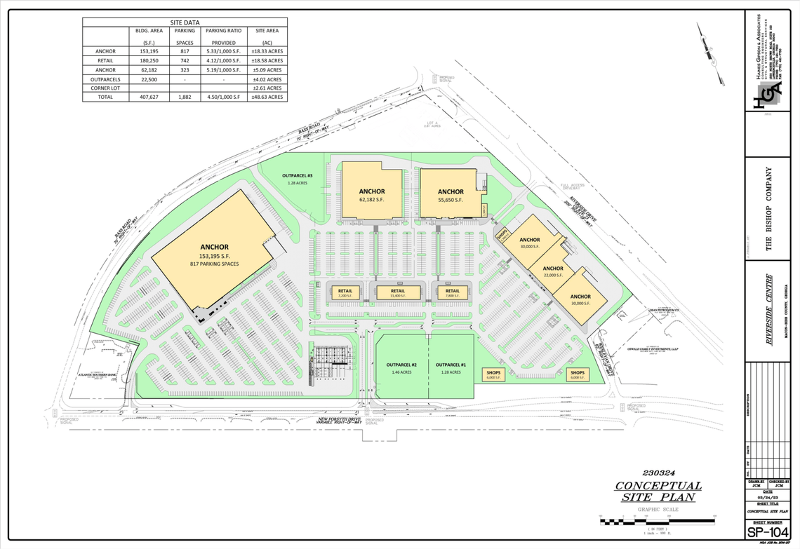 Riverside Centre, a proposed shopping center in north Macon, will have a wholesale club as well as several spaces for retailers, restaurants and other businesses. Macon-Bibb County Planning and Zoning Commission/Special to The Telegraph