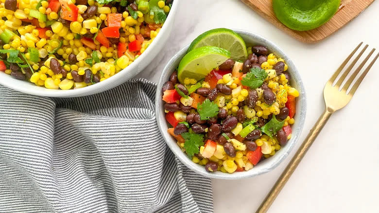 Bowl of beans, corn, and couscous