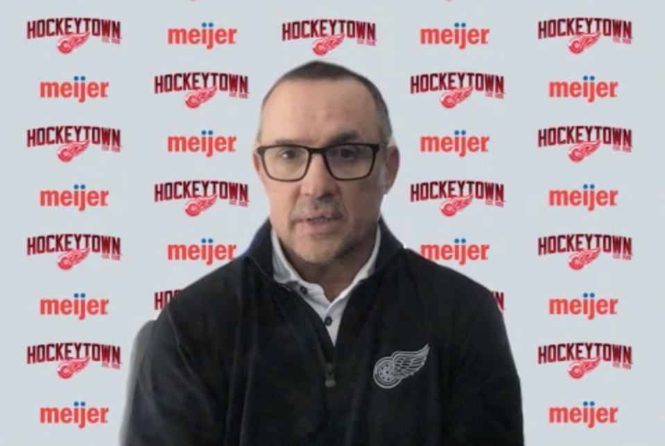 Detroit Red Wings GM Steve Yzerman in a Zoom call on Oct. 1, 2020.