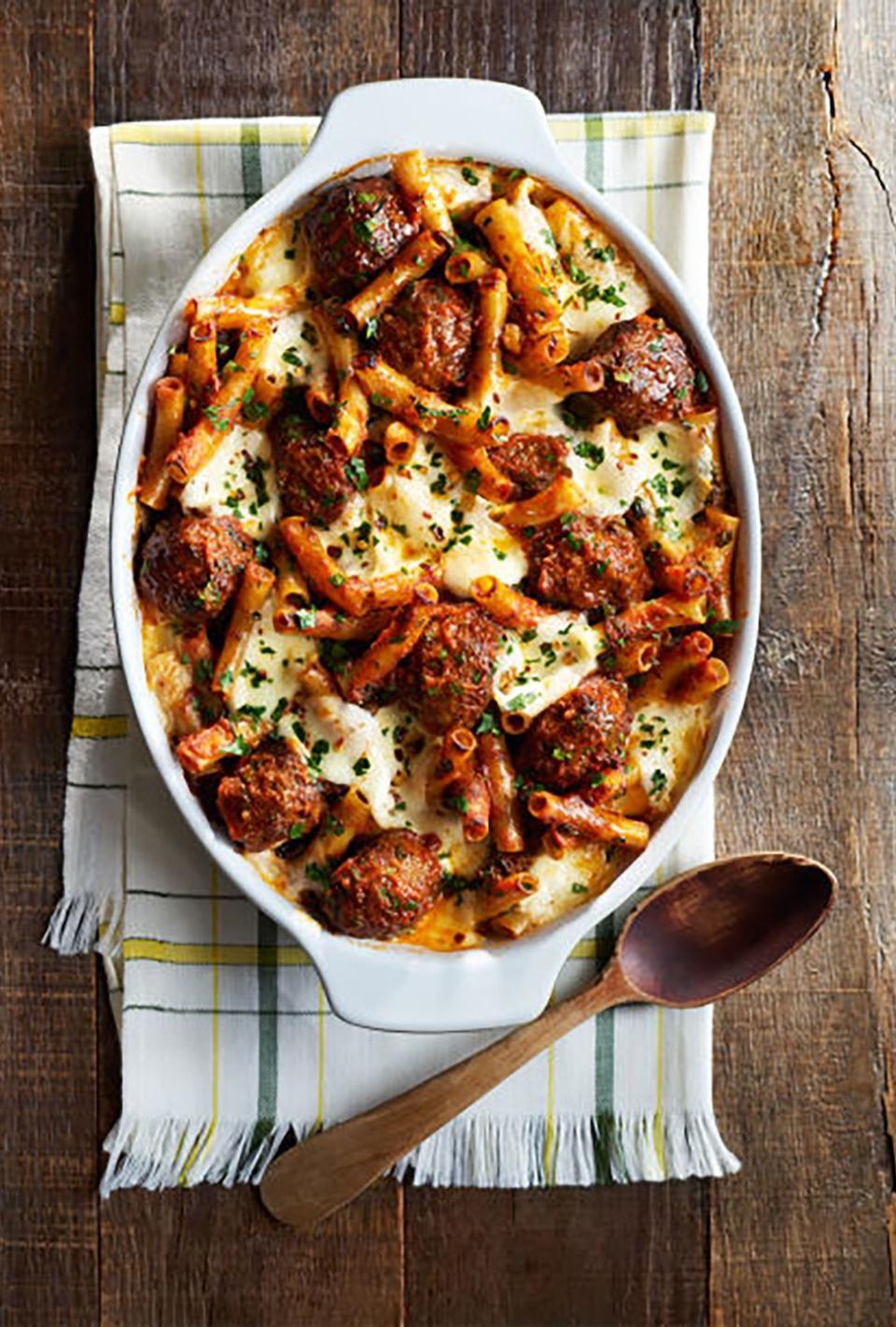 Meatball and Spinach Baked Ziti