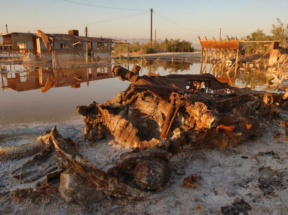 The rusted remains of a car at Bombay Beach in 2003.