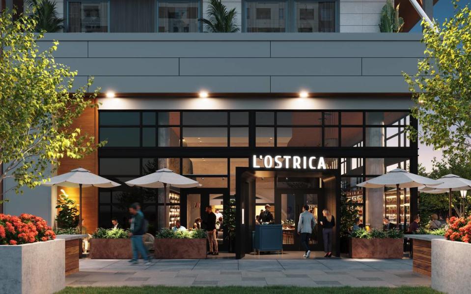 An exterior rendering of L’Ostrica, opening at 4701 Park Road, Unit D.