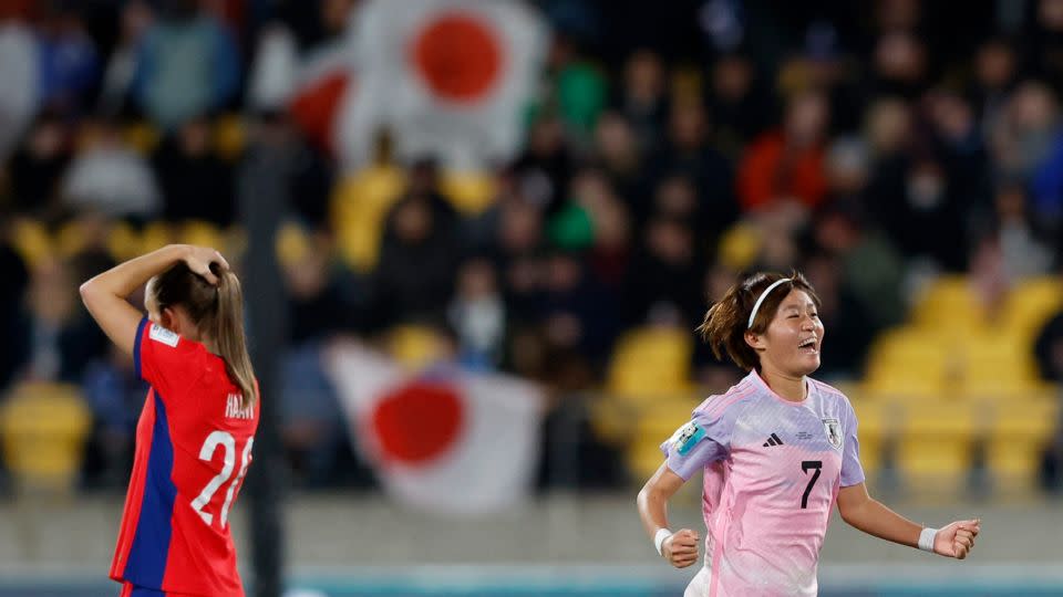 Hinata Miyazawa celebrates Japan's first goal against Norway. - Amanda Perobelli/Reuters