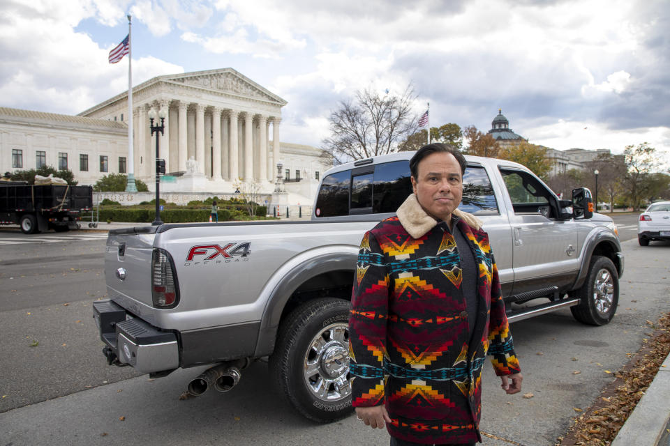 This undated image provided by the Institute for Justice shows Gerardo Serrano outside the Supreme Court building in Washington. Serrano ticked off the border crossing agents by taking some photos on his phone. So they took his pickup truck and held onto it for more than two years. Only after Serrano filed a federal lawsuit did he get back his Ford F-250. Now he wants the Supreme Court to step in and require a prompt court hearing as a matter of constitutional fairness whenever federal officials take someone's property under civil forfeiture law.(Institute for Justice via AP)