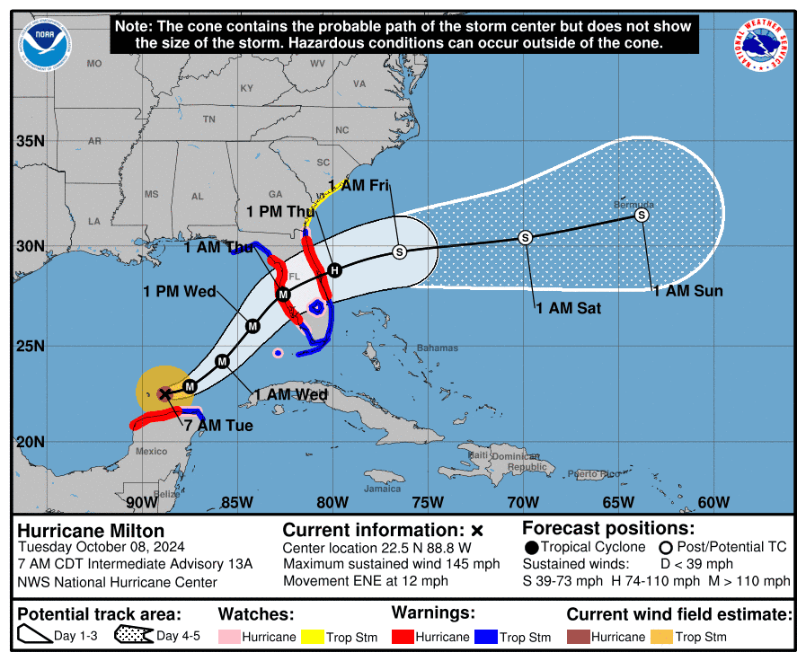 The projected path of Hurricane Milton as of 8 a.m. Tuesday.